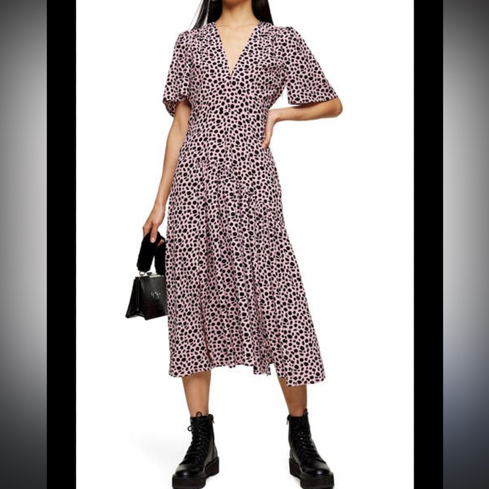 Topshop Light Pink & Black Polka Dot Dress, Size 8